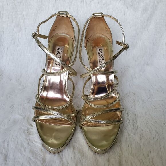 Badgley Mischka Zula Gold Platform Strappy Sandal Size 8 - Picture 2 of 6